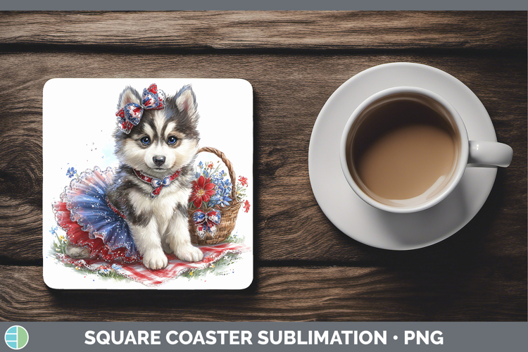 Dogs 05 Patriotic Siberian Husky Square Coaster Sublimation