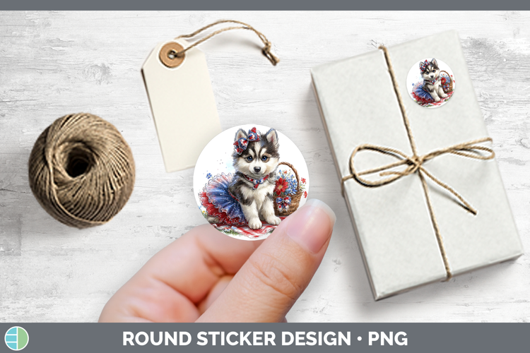 Dogs 05 Patriotic Siberian Husky Stickers | Round Labels Des