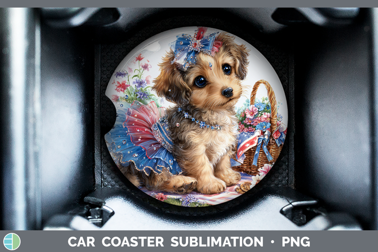 Dogs 05 Patriotic Warren Hound Car Coaster Sublimation Desi