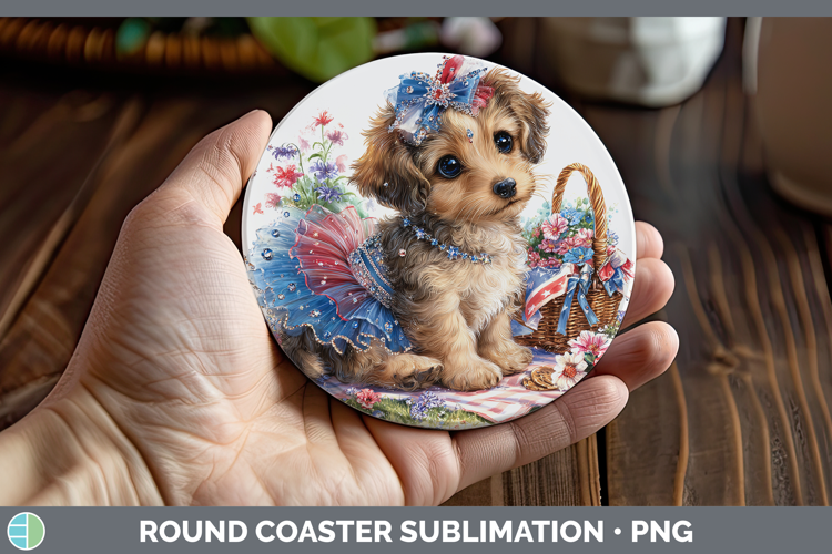 Dogs 05 Patriotic Warren Hound Round Coaster Sublimation Coa