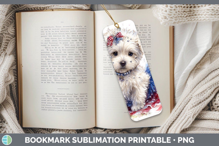 Dogs 05 Patriotic White Highland Terrier Bookmark Sublimatio
