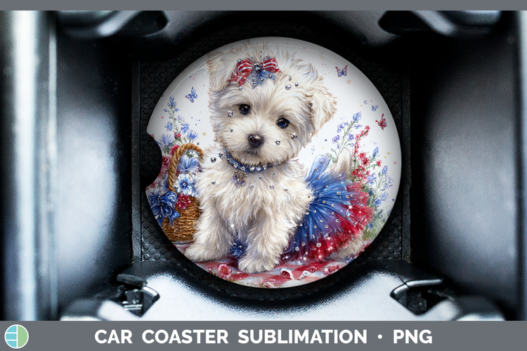 Dogs 05 Patriotic White Highland Terrier Car Coaster Sublima