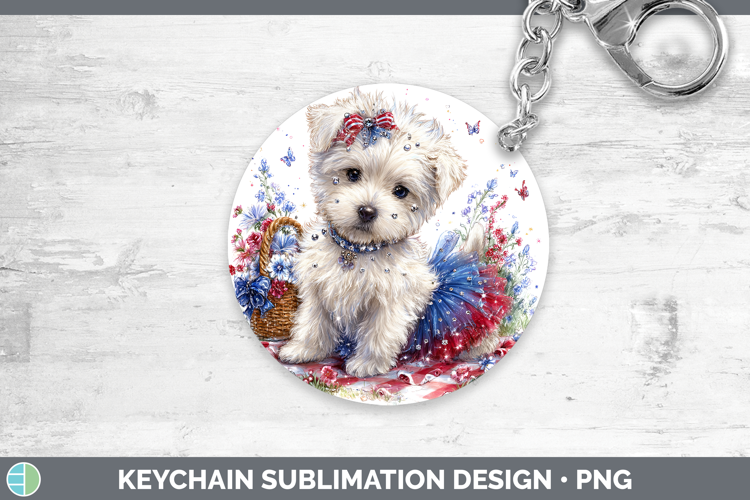 Dogs 05 Patriotic White Highland Terrier Keychain Sublimatio