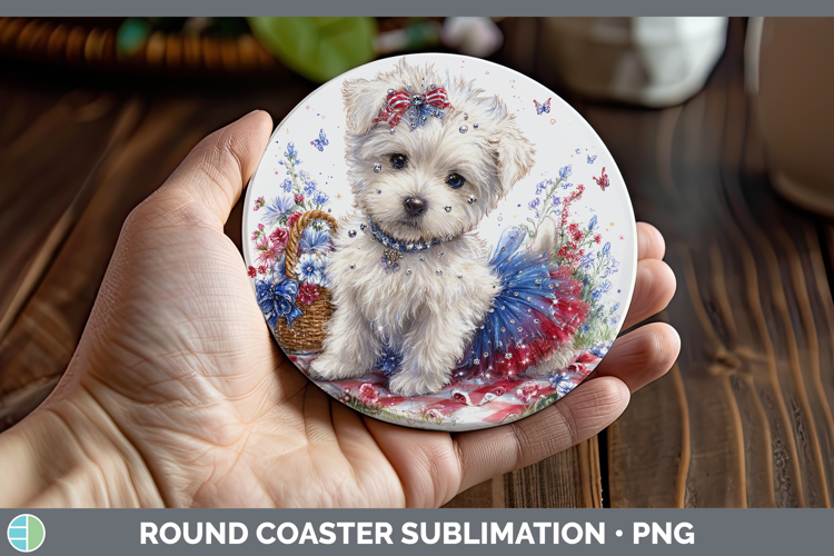 Dogs 05 Patriotic White Highland Terrier Round Coaster Subli