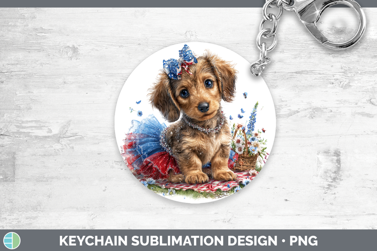 Dogs 05 Patriotic Wire Haired Dachshund Keychain Sublimation