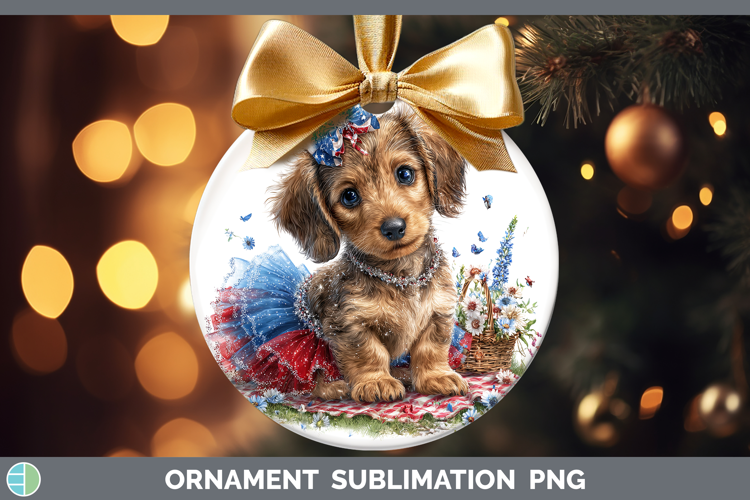Dogs 05 Patriotic Wire Haired Dachshund Ornament Sublimation
