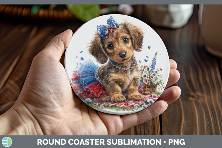 Dogs 05 Patriotic Wire Haired Dachshund Round Coaster Sublim