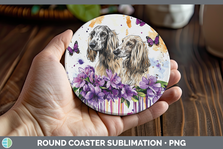 Dogs 05 Purple Drips Afghan Hound Round Coaster Sublimation
