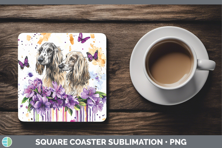 Dogs 05 Purple Drips Afghan Hound Square Coaster Sublimation