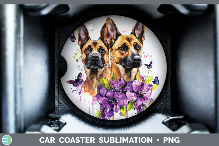 Dogs 05 Purple Drips Belgian Malinois Car Coaster Sublimatio