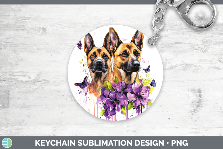 Dogs 05 Purple Drips Belgian Malinois Keychain Sublimation K