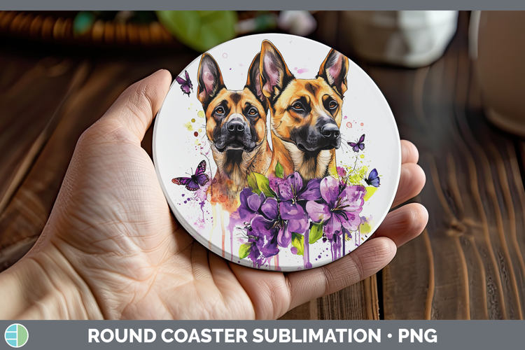 Dogs 05 Purple Drips Belgian Malinois Round Coaster Sublimat