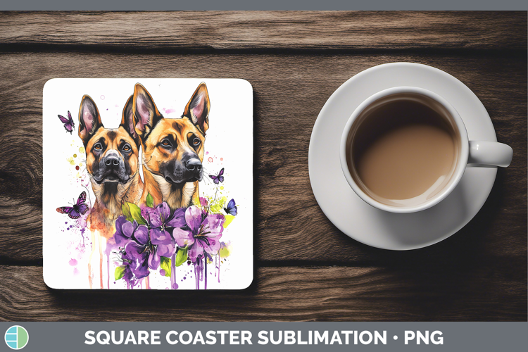 Dogs 05 Purple Drips Belgian Malinois Square Coaster Sublima