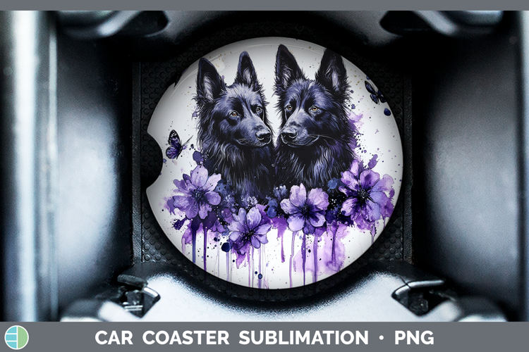 Dogs 05 Purple Drips Belgian Sheepdog Car Coaster Sublimatio