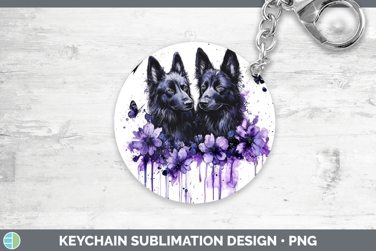 Dogs 05 Purple Drips Belgian Sheepdog Keychain Sublimation K