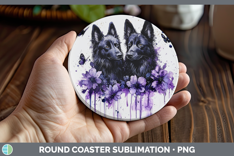 Dogs 05 Purple Drips Belgian Sheepdog Round Coaster Sublimat