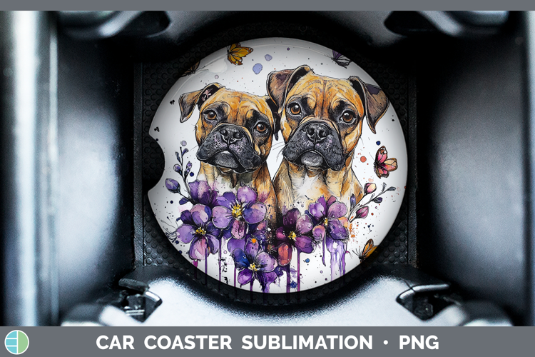 Dogs 05 Purple Drips Black Mouth Cur Car Coaster Sublimation