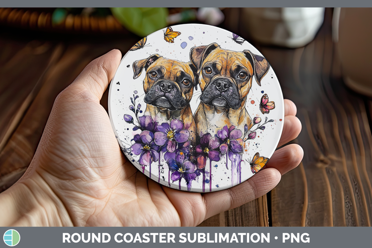 Dogs 05 Purple Drips Black Mouth Cur Round Coaster Sublimati