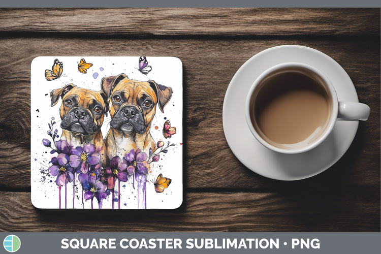 Dogs 05 Purple Drips Black Mouth Cur Square Coaster Sublimat