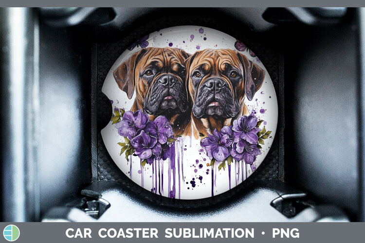 GorgeousDogs 05 Purple Drips Car Coaster design.