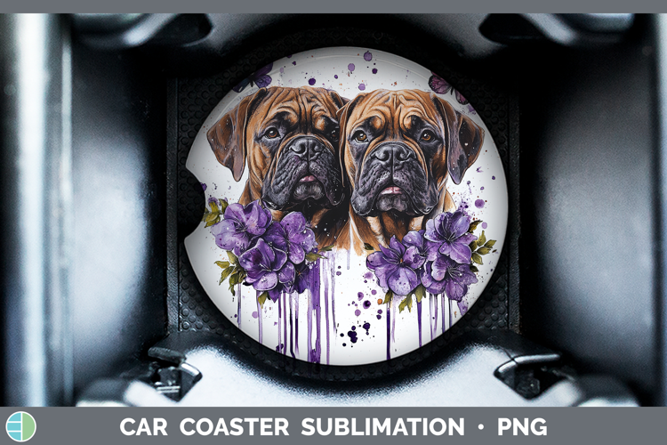 Dogs 05 Purple Drips Bordeaux Mastiff Car Coaster Sublimatio