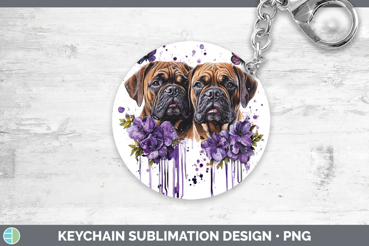 Dogs 05 Purple Drips Bordeaux Mastiff Keychain Sublimation K