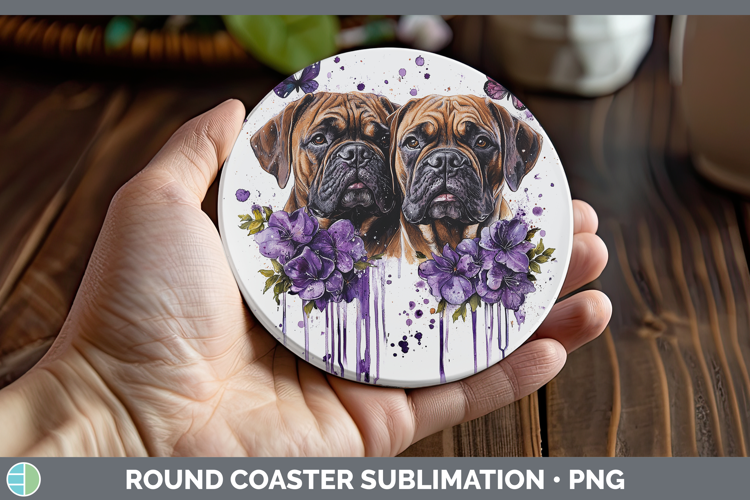 Dogs 05 Purple Drips Bordeaux Mastiff Round Coaster Sublimat