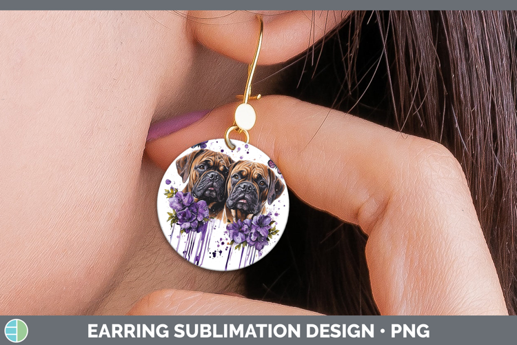 Dogs 05 Purple Drips Bordeaux Mastiff Round Earrings Sublima