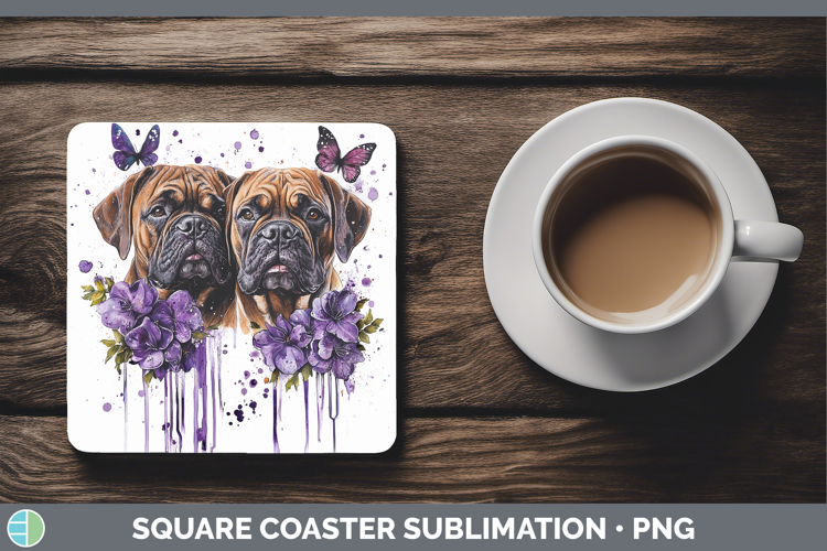 Dogs 05 Purple Drips Bordeaux Mastiff Square Coaster Sublima