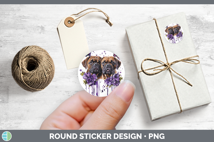 Dogs 05 Purple Drips Bordeaux Mastiff Stickers | Round Label