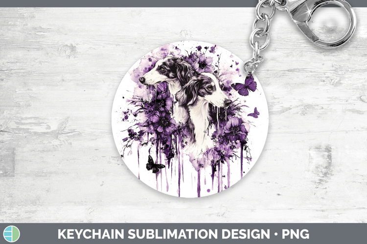 Dogs 05 Purple Drips Borzoi Keychain Sublimation Keyring Des