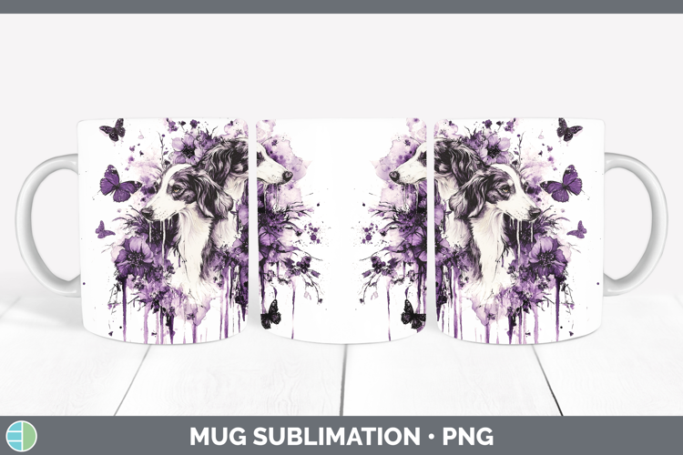 Dogs 05 Purple Drips Borzoi Mug Wrap Sublimation Coffee Cup