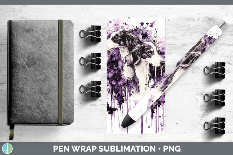 Dogs 05 Purple Drips Borzoi Pen Wrap Sublimation Pen Designs