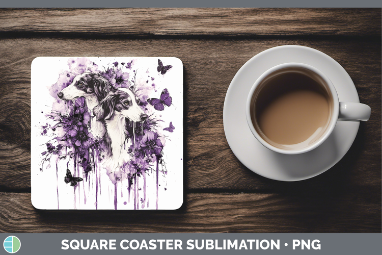 Dogs 05 Purple Drips Borzoi Square Coaster Sublimation Coast