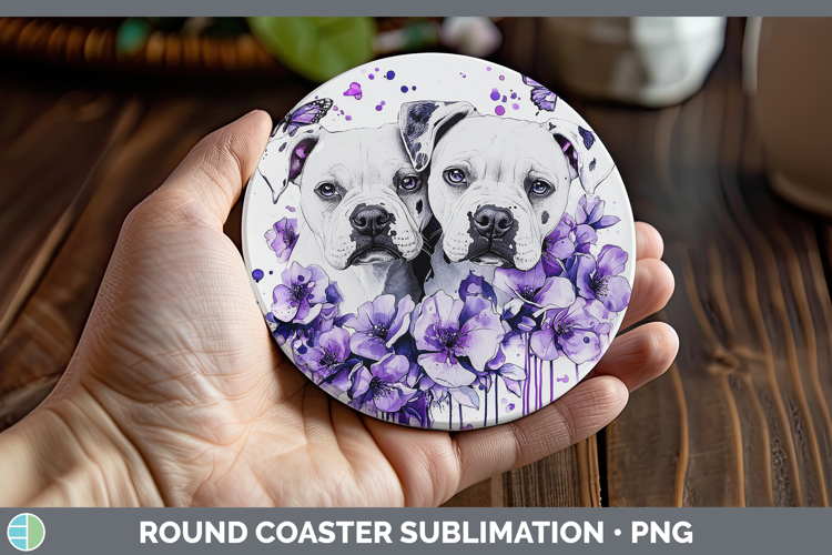 Dogs 05 Purple Drips Dogo Argentino Round Coaster Sublimatio