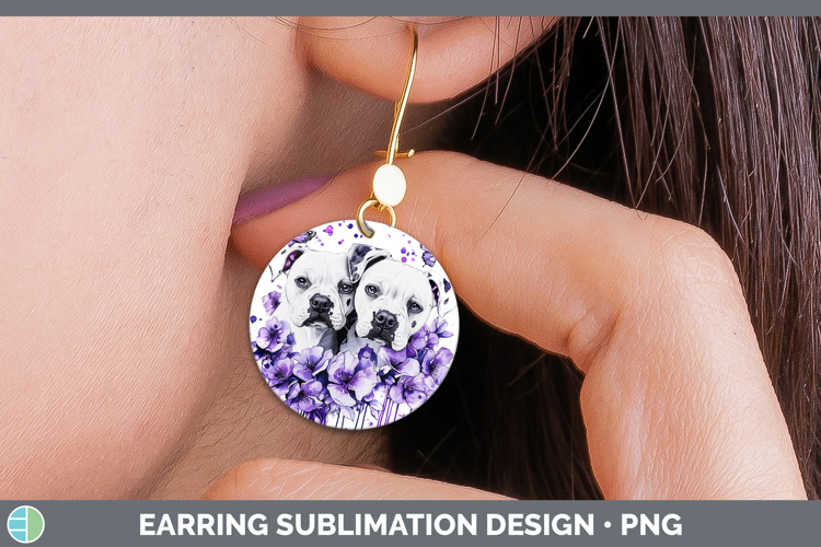 Dogs 05 Purple Drips Dogo Argentino Round Earrings Sublimati
