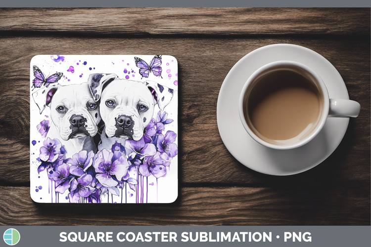 Dogs 05 Purple Drips Dogo Argentino Square Coaster Sublimati