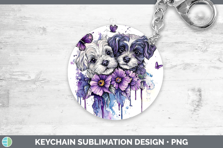 Dogs 05 Purple Drips Double Doodle Keychain Sublimation Keyr