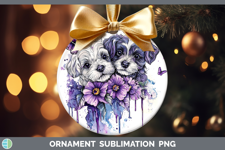 Dogs 05 Purple Drips Double Doodle Ornament Sublimation Baub