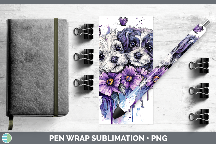 Dogs 05 Purple Drips Double Doodle Pen Wrap Sublimation Pen