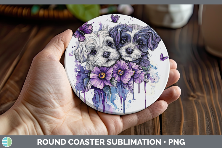Dogs 05 Purple Drips Double Doodle Round Coaster Sublimation