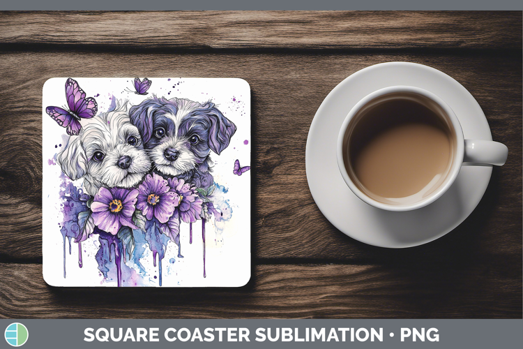 Dogs 05 Purple Drips Double Doodle Square Coaster Sublimatio