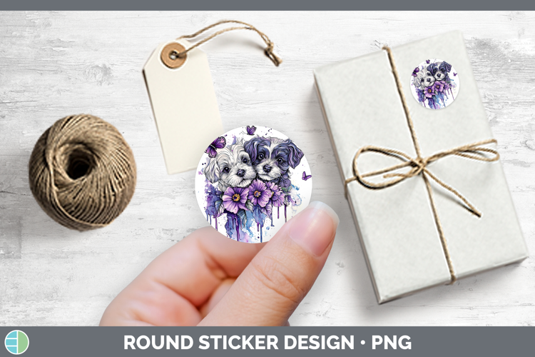 Dogs 05 Purple Drips Double Doodle Stickers | Round Labels D