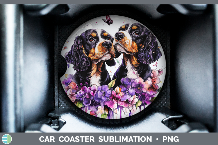 Dogs 05 Purple Drips English Cocker Spaniel Car Coaster Subl