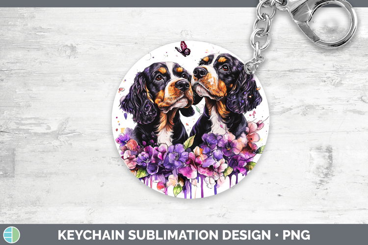 Dogs 05 Purple Drips English Cocker Spaniel Keychain Sublima
