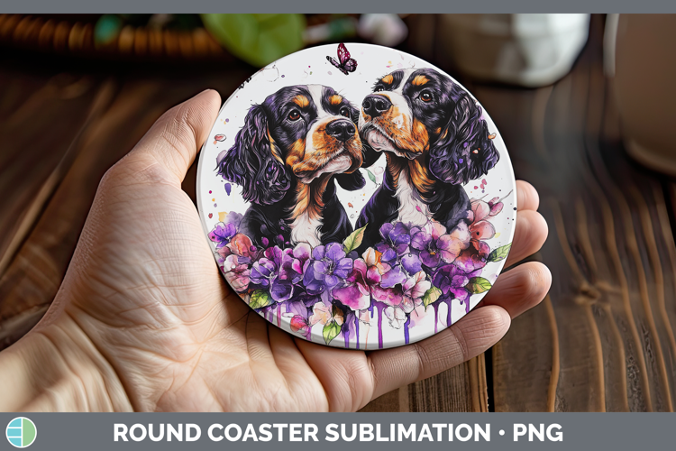 Dogs 05 Purple Drips English Cocker Spaniel Round Coaster Su