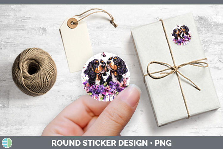 Dogs 05 Purple Drips English Cocker Spaniel Stickers | Round