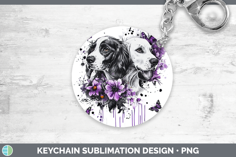 Dogs 05 Purple Drips English Setter Black and White Keychain