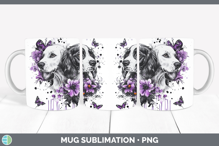 Dogs 05 Purple Drips English Setter Black and White Mug Wrap