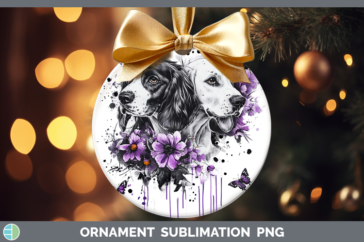 Dogs 05 Purple Drips English Setter Black and White Ornament
